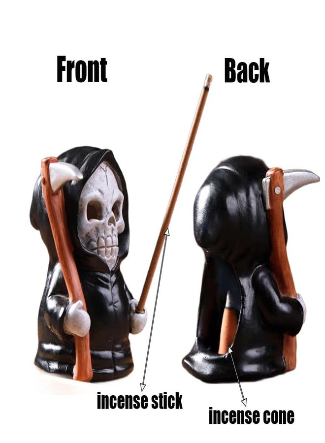 Pujipu Grim Reaper Incense Holder for Sticks, Halloween Incense Cone Burner Ornaments, Cute Incense Holder, Resin Incense Stick Burner, Ideal for use in Meditation, Incense Smokers and Decoration - Image 2